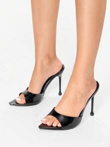 Glitzique Elegant Minimalist Pointed Toe Stiletto Heel Slide Sandals - Black - View 5