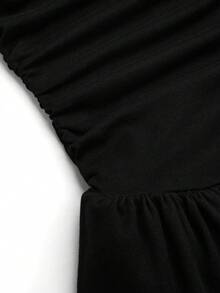 Sweetra Vestido sin mangas con cuello halter, de talla grande, de unicolor con aplicaciones de encaje - Negro - Ver 7