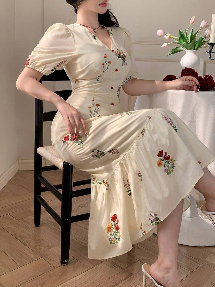 Ditsy Floral Short Sleeve Dress, Stylish & Age-Reducing Design For Summer