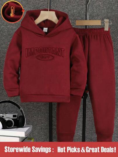 Young BoyCasual Letter Print Loose Fit Long Sleeve Sweatshirt And Pants Set, Suitable For Daily Wear, Outdoor, Shopping, Playing, School And More