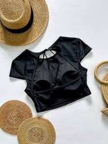 Swim SPRTY Women's Backless Sexy Beach Outfit, Fashionable Casual Vacation Sports Swimwear Top, Surfing Suit - Black - View 2