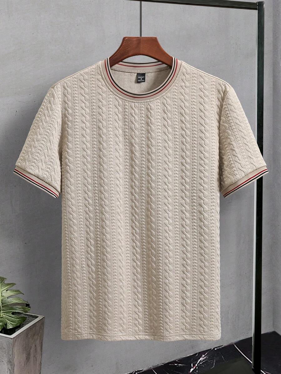 EGENSIO Men's Round Neck Casual Versatile Commute Short Sleeve T-Shirt - Apricot - View 1