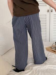 DAZY Young Boy Casual Striped Wide Leg Pants - Navy Blue - View 2