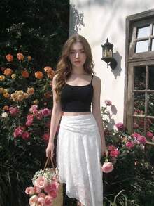 SHEIN MOD Chân váy chiffon dáng hippie cắt xẻ bất đối xứng cho nữ, chân váy chữ A phong cách bohemian, chân váy vạt bất đối xứng, chân váy thường ngày, chân váy hẹn hò, chân váy sinh nhật, chân váy đa năng. - trắng - Xem 6