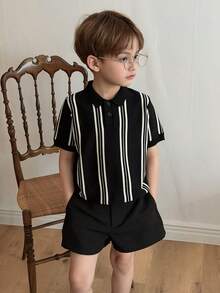 DAZY 男童条纹短袖Polo领针织衫 - 黑色 - 查看 4