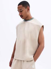 SUMWON Mens Oversized Tank Top And Knee Length Shorts Co Ord Set Casual Summer Loungewear Matching Outfit Crew Neck Sleeveless Streetwear - Khaki - View 5