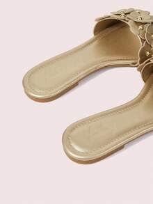 CUCCOO DOLLMOD Ladies Gold Flower Comfortable Flat Sandals, Sweet Style Flower Flat Sandals - Gold - View 4