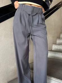 Marta Soriano 春夏女士浪漫办公室度假毕业裤商务女士服装 - 灰色 - 查看 3
