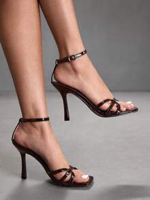 CUCCOO SZL Women's Square Toe Rhinestone Ankle Strap Sandals For Christmas - Coffee Brown - View 6