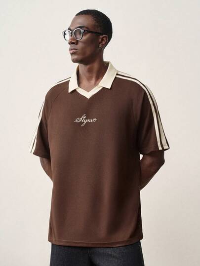 STYNVO 男士字母条纹插肩短袖休闲通勤 Polo 衫