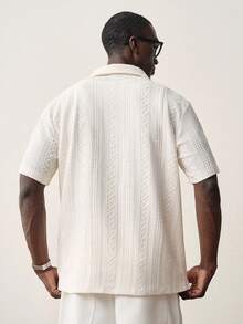 STYNVO Men's Geometric Textured Short Sleeve Single-Breasted Casual Shirt - Beige - View 3