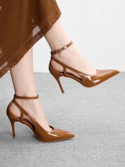 CUCCOO BIZCHIC Women Shoes Fashion Patent Leather Light Mouth With Hollow Thin Heel Temperament Pointed Sexy Women's Shoes