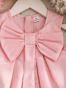 Robe de princesse sans manches avec décoration de nœud rose, convenant pour les fêtes et les occasions extérieures. mode printemps/été pour jeunes filles. - Rose bonbon - Voir 6