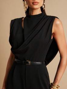 Silquee Women's Elegant Backless Jumpsuit For Commuting, Solid Color, Summer - Black - View 4