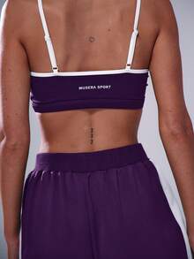 Musera Sport 撞色饰边细肩带运动文胸，适合徒步健身、板式网球、网球、匹克球等运动，秋冬季健身房适用。 - Bold Plum - 查看 5