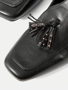 Mnmlis Women's Tassel Design Buckle Closure Square Toe High Heel Shoes - Black - View 5