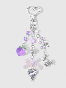 ROMWE Kawaii 1. Móc khóa DIY hình trái tim bằng nhựa acrylic đính đá lấp lánh, ngọt ngào, thời trang và đa năng, màu tím sang trọng, làm từ hạt ngọc trai giả CCB hình tròn, hoa sao, quả đào, nơ, đá pha lê lấp lánh, hình quả anh đào lỏng, phụ kiện tình yêu cố định và dán, thích hợp cho các cô gái và phụ nữ sử dụng hàng ngày, quà tặng ngày lễ. - Màu tím - 80 - Xem 7