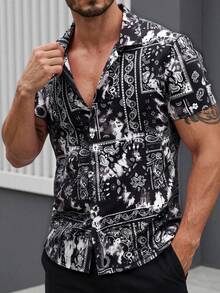 GENTILAND Men's Clover Print Short Sleeve Single-Breasted Casual Shirt Fashion Casual St.Patrick's Day Edition Men's Slim Fit Short Sleeve Button Down Shirt With Faux Sequins Sequins, Clover Pattern Digital Full Print, Suitable For Holiday Parties, Dating, Gift For Boyfriend For Husband For Going Out - Multicolor - View 7