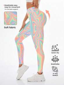 Core Rhythm Printed Women's Leggings, Elastic High Waist Skinny Workout Tights - Multicolor - View 3