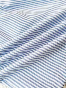 SHEIN Quần short dáng rộng kẻ sọc, có cúc trang trí, thích hợp cho bé gái tuổi teen, phù hợp mặc đi học, chơi thể thao, hoặc mặc đôi mẹ con. - Xanh và trắng - Xem 5