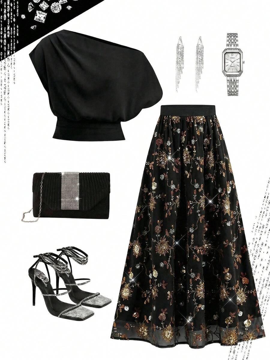 Ellevyn Women's Elegant Party/Wedding Ceremony High-End 2 Pieces Outfit - Black - View 1