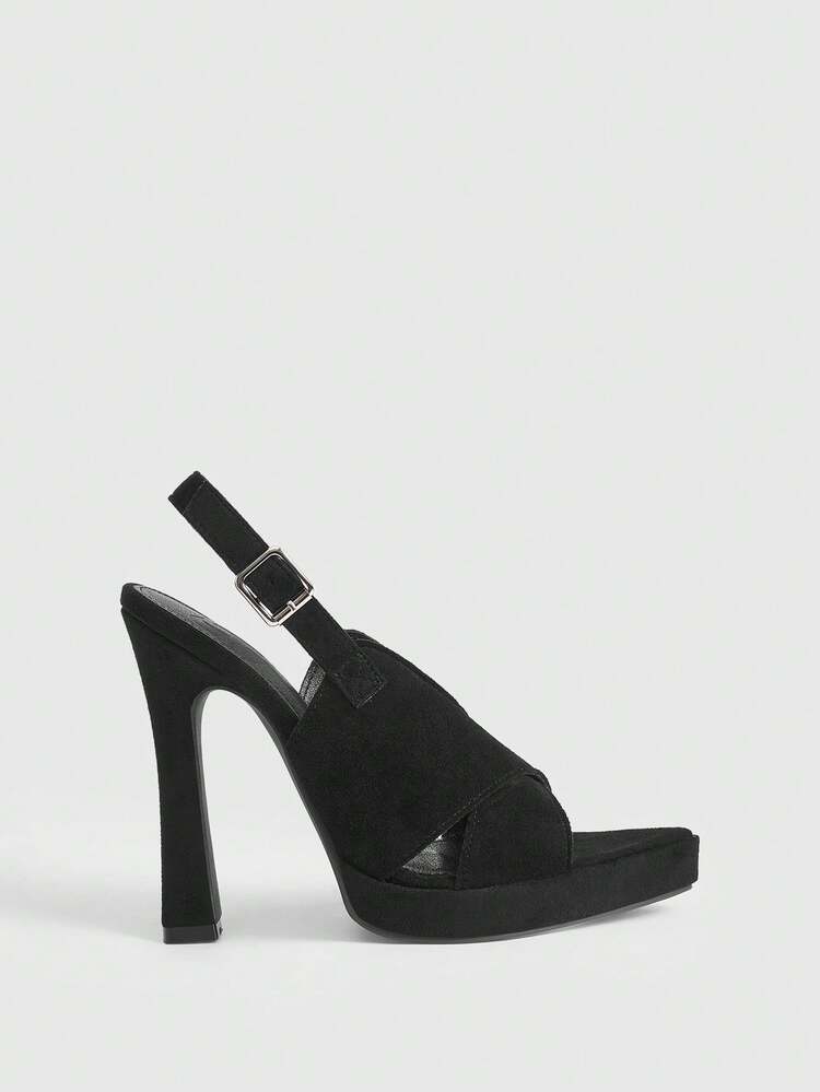 CUCCOO LuxiPop Women Shoes Outdoor Women's Pointed High Heel Waterproof Table Fleece Fabric Cross Belt Design Stylish, Simple And Comfortable Buckle For Daily Parties And Banquets Shoes