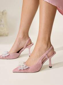 CUCCOO CHICEST Giày nữ mùa xuân hè mới, thiết kế nơ lớn dễ thương ba chiều, mũi nhọn, gót ly rượu vang, gót trung bình, lãng mạn, thanh lịch, đơn giản, màu đen satin, gót cao, quai hậu, thích hợp cho hẹn hò, tiệc trà chiều, ngày Valentine, trang phục sang trọng, tiệc tùng, dạ hội, váy cưới ngọt ngào và gợi cảm, dép lê, màu trắng, be, xanh dương, xanh hoàng gia, hồng, nâu, xanh lá cây, đỏ tía, xám, đỏ hồng, tím, vàng, cam, mơ, vàng kim, bạc, đính đá, hoa đính đá cỡ lớn, ren, giày thanh lịch, giày cưới. - Hầu như không có màu hồng - Xem 5