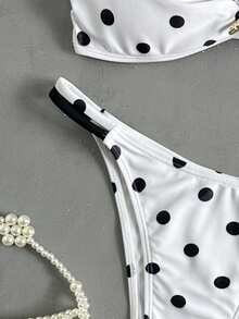 Bonvoyette Conjunto de bikini con estampado de lunares y estrella de mar sexy para mujer, atuendo de playa para el verano - Blanco y Negro - Ver 6