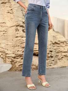 MOTF PREMIUM 斜插口袋水洗牛仔七分裤 - 淺色水洗藍 - 查看 5