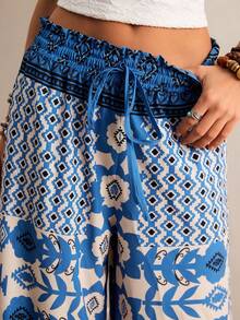 Freevana Pantalones sueltos con cintura de bolsa de papel y lazo - Azul - Ver 5