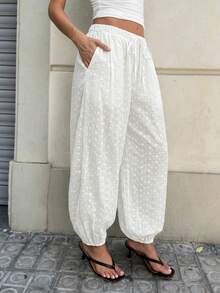 Siren Gaze Women's Drawstring Waist Embroidered Casual Harem Pants, Versatile For Daily Wear - White - View 7