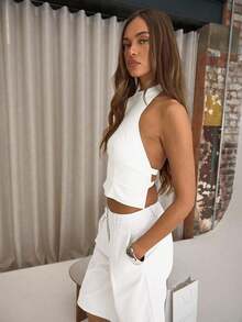 MUSERA 露背修身吊带上衣，优雅性感街头风，适合夜间外出、冬季派对、情人节、春夏和复活节等场合。 - 白色 - 查看 4