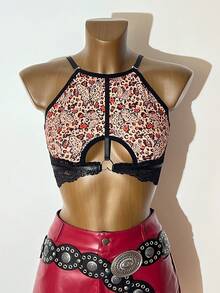 SHEIN Charming & Comfortable Butterfly Leopard Print Lace Patchwork Women's Bra - Multicolor - View 6