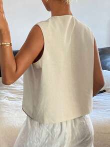 DAZY Áo vest nữ dáng rộng, thắt nơ phía trước, viền hoa, kiểu dáng thường ngày. - Đen và trắng - Xem 4