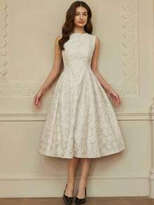 Aveloria Rosie Vestido sin mangas con cintura ceñida y abertura, con vuelo - Beis - Ver 5