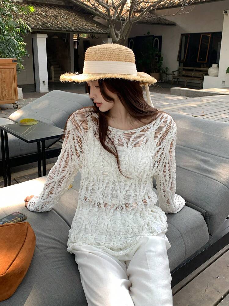 Women's Solid Color Long Sleeve Spring/Summer Korean Style Knit Top