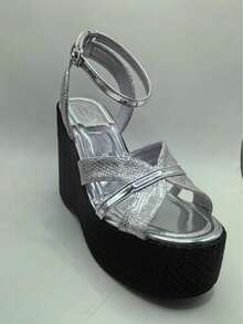 Sugerpunk Platform Sandals Women's Slippers Fish Mouth Wedge Heel Fashion Women's Shoes - Silver - View 9