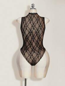 SHEIN ICON Conjunto de 2 piezas de mujer: Mono sexy con recortes de encaje y minifalda fruncida, para verano - Negro - Ver 10