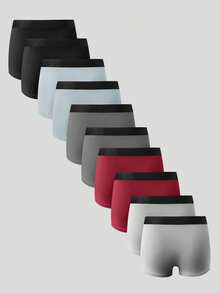 SHEIN 10pcs/Pack Men's Casual Comfortable Contrast Color Boxer Briefs - Multicolor - View 2