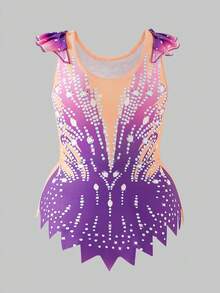 女童短袖印花体操服，舒适亲肤，贴身设计防止走光，适合艺术体操、学校舞蹈比赛等场合，四季皆宜，玫瑰红，圣诞节日图案 - 彩色 - 查看 7