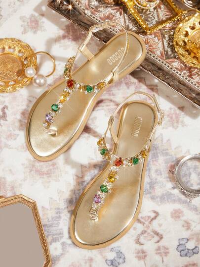 CUCCOO TILAWA Ladies, Rhinestones, Decorative, Flat Sandals.