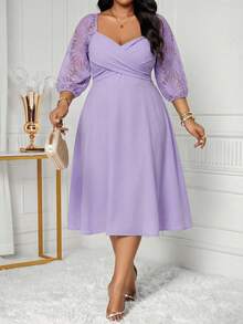 SHEIN Lady Đầm dài tay màu trơn cỡ lớn, tối giản và thời trang, phù hợp cho mùa hè, lễ Phục sinh, lễ tốt nghiệp, dự tiệc cưới, trang phục công sở thường ngày. - Màu tím - Xem 7