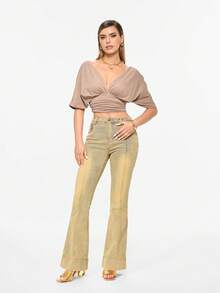 Glitzique 女士方头露趾不对称高跟凉鞋，时尚优雅的金属带凉鞋，适合任何场合 - 金色 - 查看 6