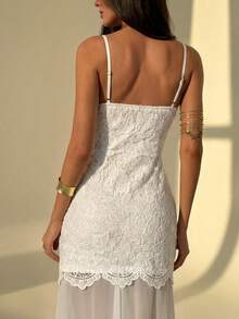 Aloruh 女士蕾丝优雅吊带连衣裙套装 - 白色 - 查看 8