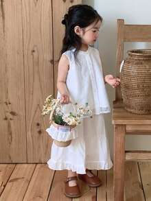 DAZY Toddler Girls' Lace Skirt & Sleeveless Shirt Set, Spring/Summer Korean Style - White - View 1