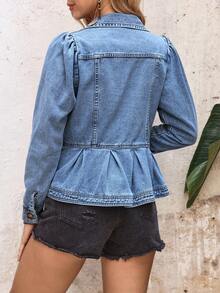 EMERY ROSE Women's Turndown Collar Single-Breasted Casual Everyday Denim Jacket, Long Sleeve - Blue - View 2