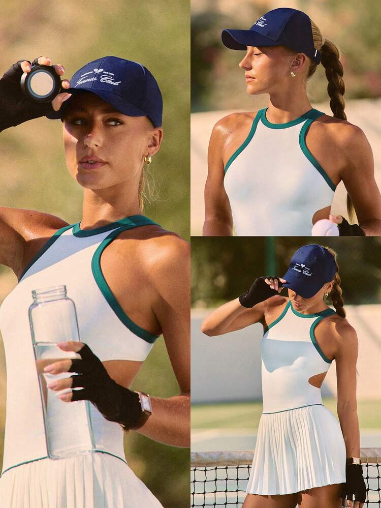Head In The Game Tennis Embroidery Elastic Back Ponytail Cap Hat Golf Tennis Pickleball Daily Casual Wear
