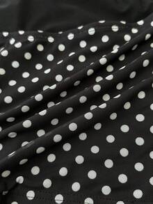 SHEIN Teen Girls' Colorblock Polka Dot Print Fitted Ruched Cropped Camisole Top With Detachable Neck Scarf, Spring/Summer - Black - View 6