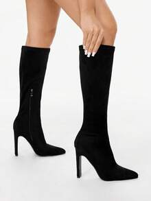 Glitzique Women's Pointed Toe Thermal Lined Zipper High Heel Knee-High Boots, Black, Winter,Sexy,Party - Black - View 4