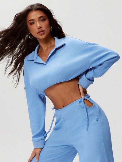 Denimoi 女士纯色短款休闲百搭日常长袖上衣